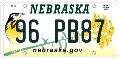 NE license plate 96PB87