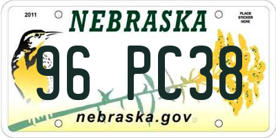 NE license plate 96PC38