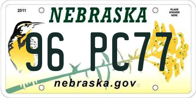 NE license plate 96PC77