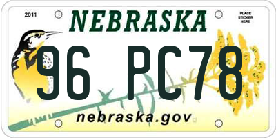 NE license plate 96PC78