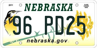 NE license plate 96PD25