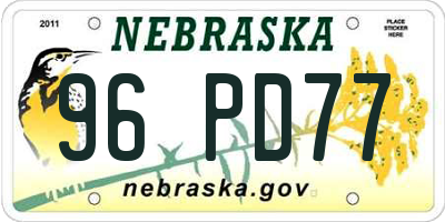 NE license plate 96PD77