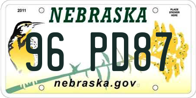 NE license plate 96PD87