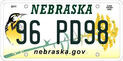 NE license plate 96PD98