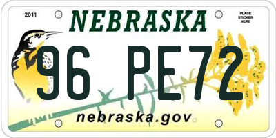 NE license plate 96PE72