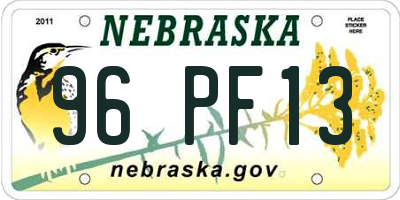 NE license plate 96PF13