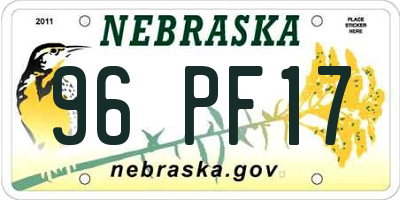 NE license plate 96PF17