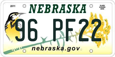 NE license plate 96PF22