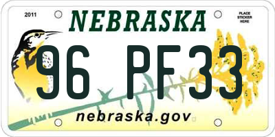 NE license plate 96PF33