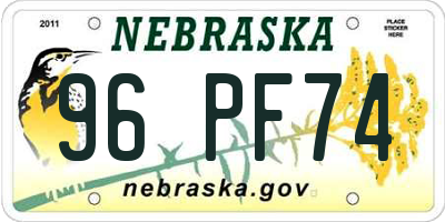 NE license plate 96PF74