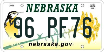 NE license plate 96PF76