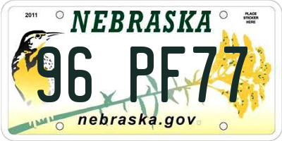 NE license plate 96PF77