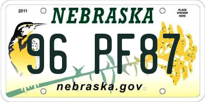 NE license plate 96PF87