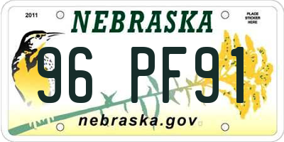 NE license plate 96PF91