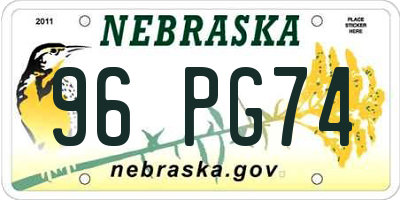 NE license plate 96PG74