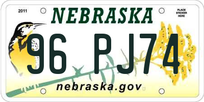 NE license plate 96PJ74