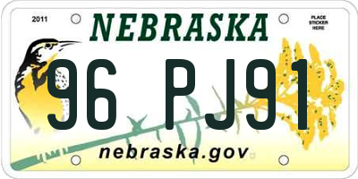 NE license plate 96PJ91