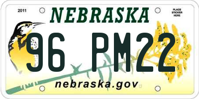NE license plate 96PM22