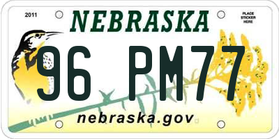 NE license plate 96PM77