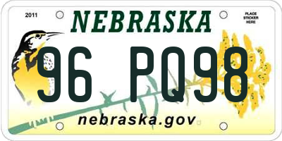 NE license plate 96PQ98