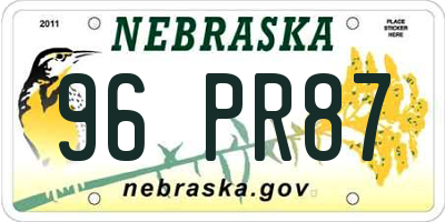 NE license plate 96PR87