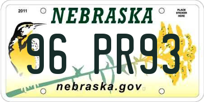 NE license plate 96PR93