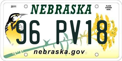 NE license plate 96PV18