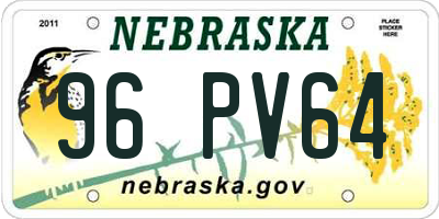 NE license plate 96PV64