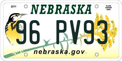NE license plate 96PV93
