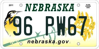NE license plate 96PW67