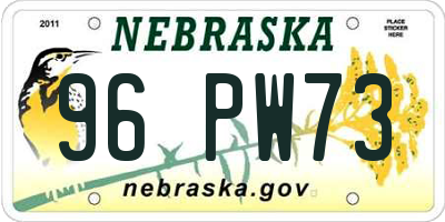 NE license plate 96PW73