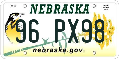 NE license plate 96PX98