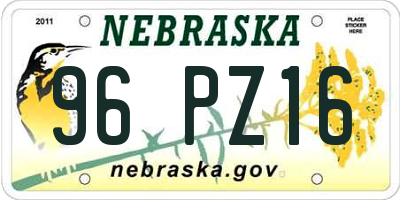 NE license plate 96PZ16