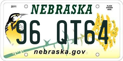 NE license plate 96QT64