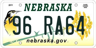 NE license plate 96RA64