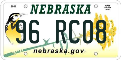 NE license plate 96RC08