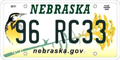 NE license plate 96RC33