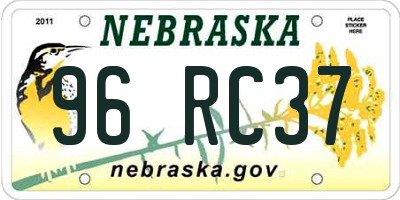 NE license plate 96RC37