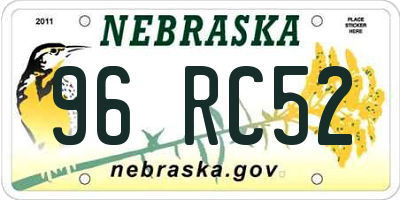 NE license plate 96RC52