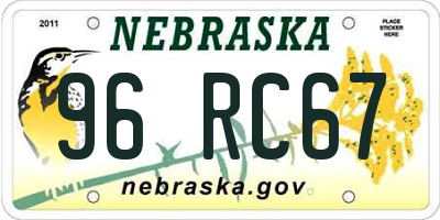 NE license plate 96RC67