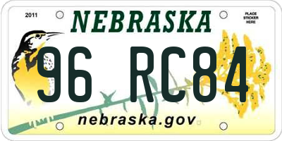 NE license plate 96RC84