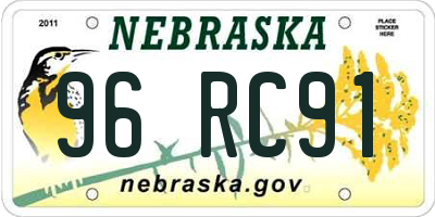 NE license plate 96RC91