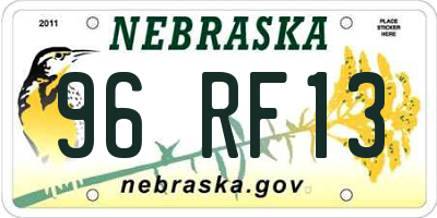 NE license plate 96RF13