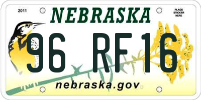 NE license plate 96RF16