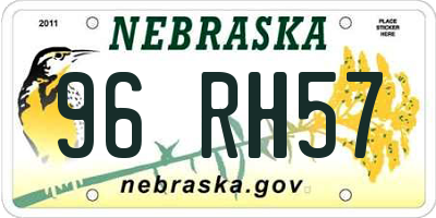 NE license plate 96RH57
