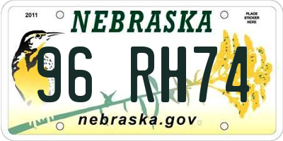 NE license plate 96RH74