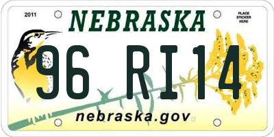 NE license plate 96RI14