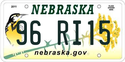 NE license plate 96RI15