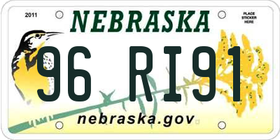 NE license plate 96RI91