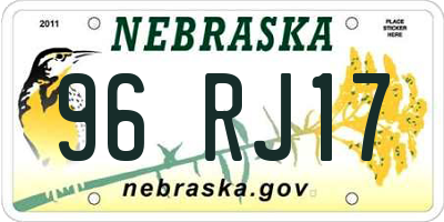 NE license plate 96RJ17